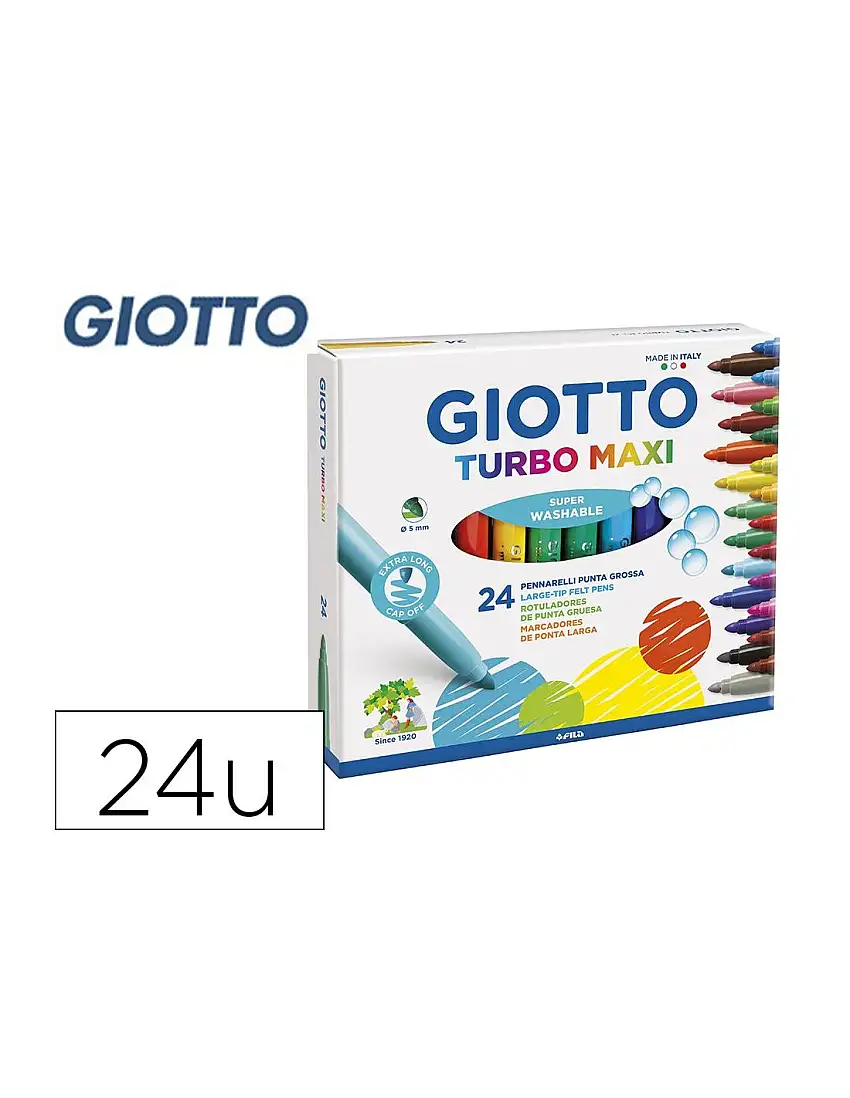 Rotulador Giotto Turbo Maxi Caja De 24 Colores Lavables Con Punta Bloqueada